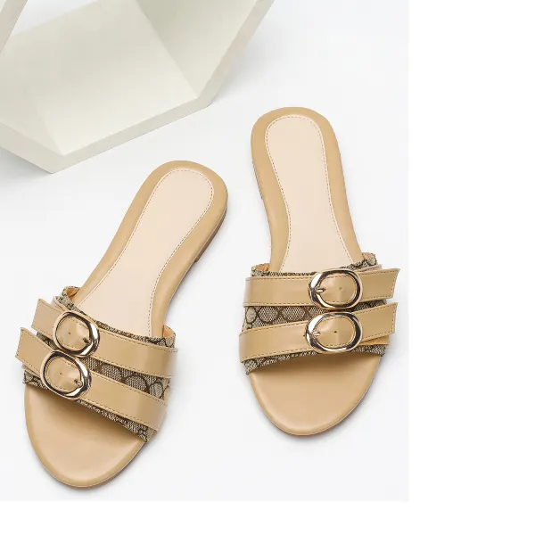 DOUBLE BUCKLE NON-SLIP FLAT WOMEN'S SLIPPER GB-8246